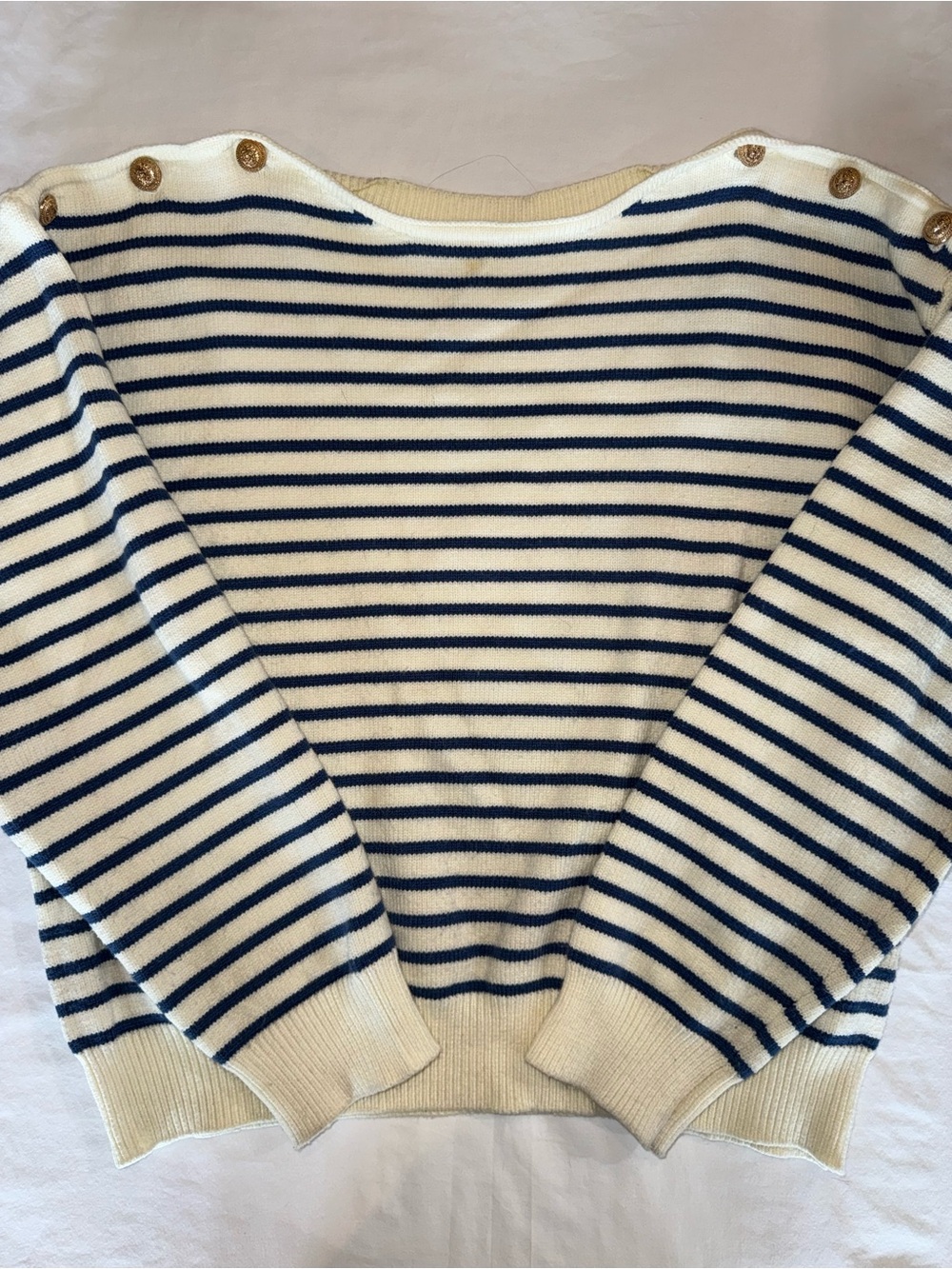 Cider Navy and Cream Striped Off-the-Shoulder Sweater M
